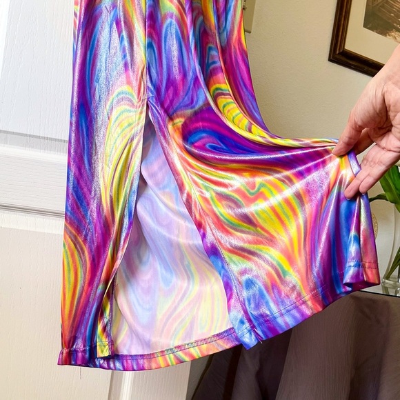 Lip Service Vintage Psychedelic Midi Dress Sleeveless Slit Rainbow Large EUC - Picture 2 of 8